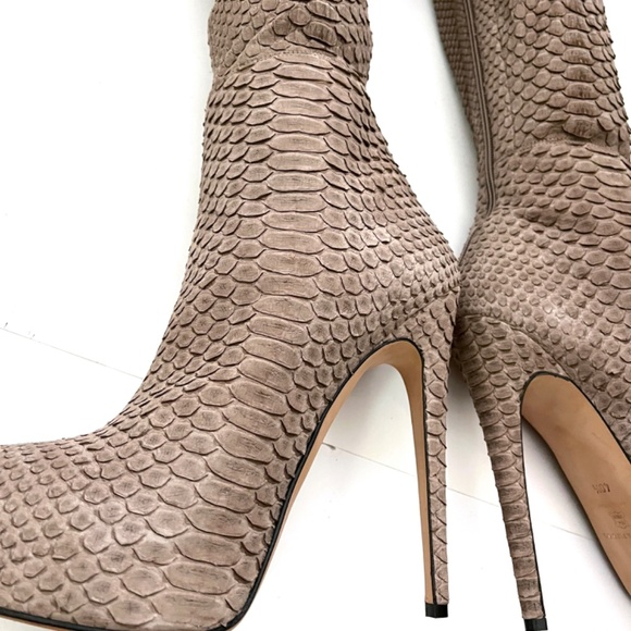 Brian Atwood Stretch Snakeskin Reptile Scale Tall Knee High Stiletto Boots - Picture 9 of 16